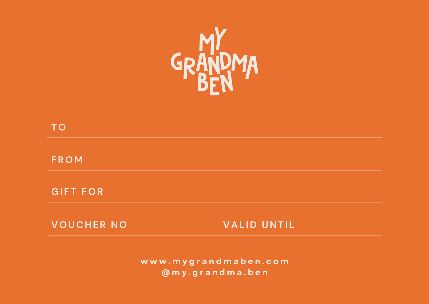 My Grandma Ben Café Gift Voucher (Physical Voucher)